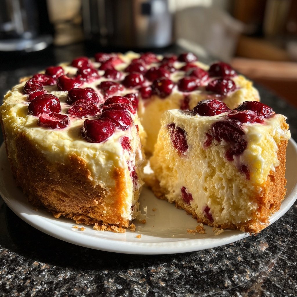 Blechkuchen mit Kirschen und Creme