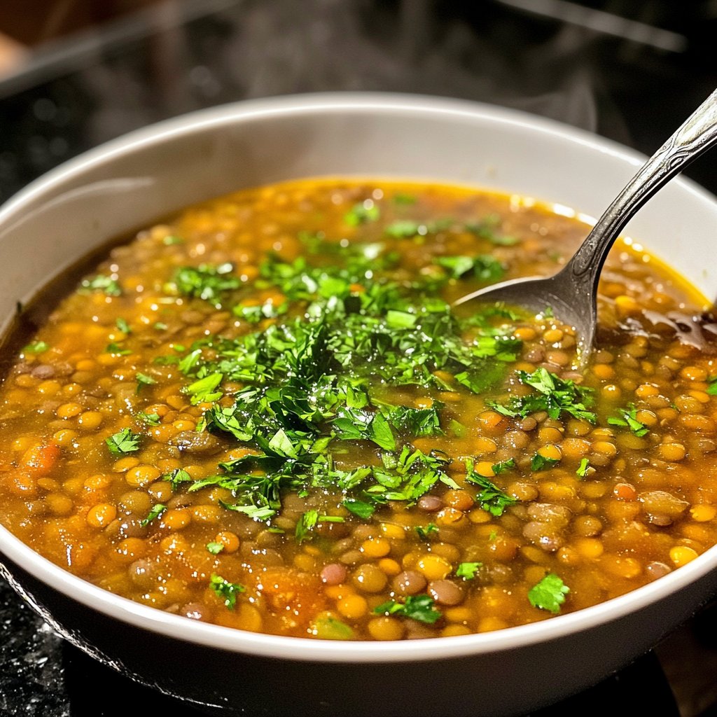 Linsensuppe mit Petersilie