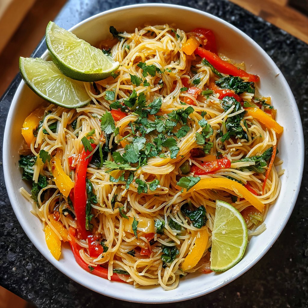 Reisnudeln mit Gemüse und Limette