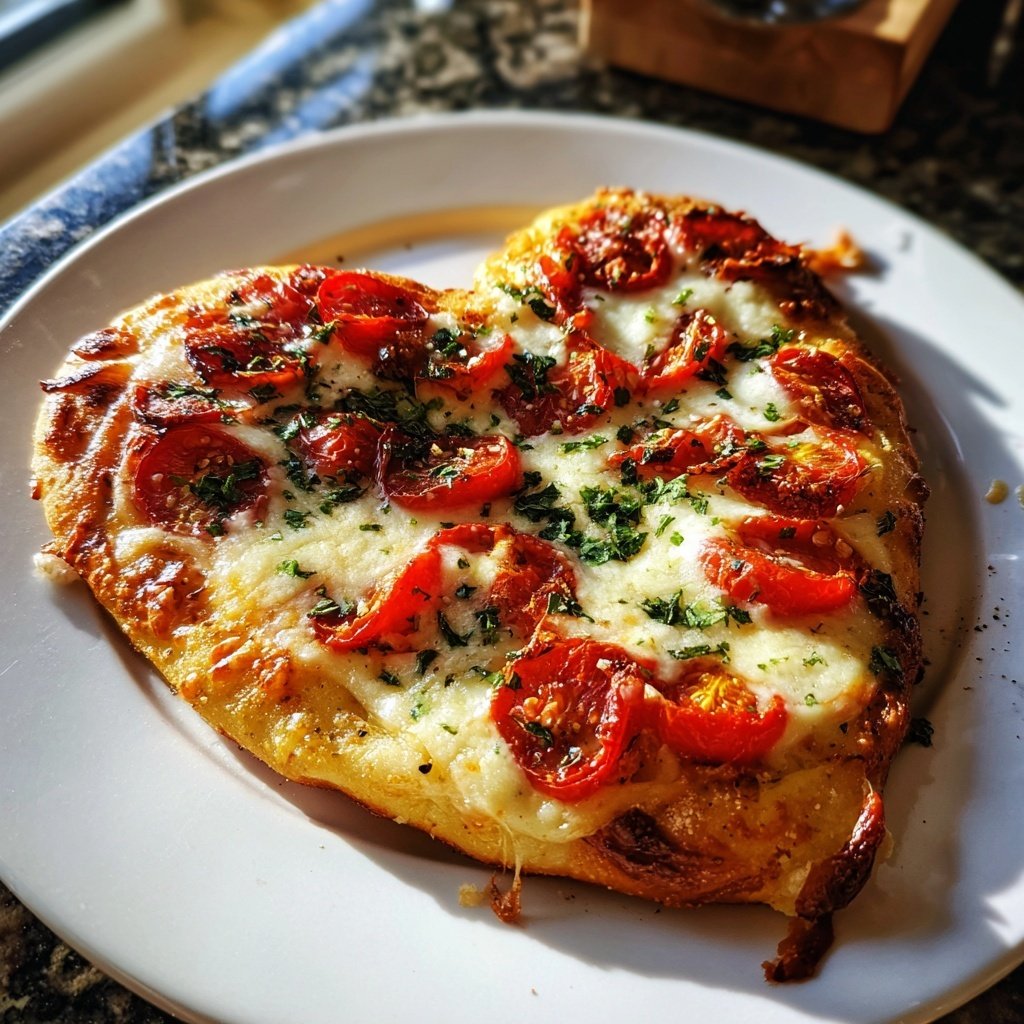 Hausgemachte Pizza mit Herzform